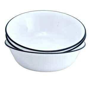Corelle Promise Soup Salad Bowl 6" set-3 navy blue rim farmhouse cottage core
